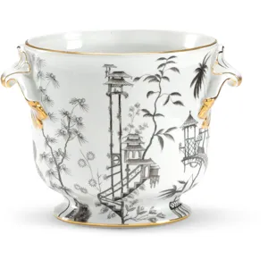 Blk Wht Chinoisserie Vase