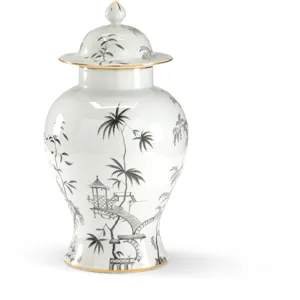 Blk White Chinoisserie Jar