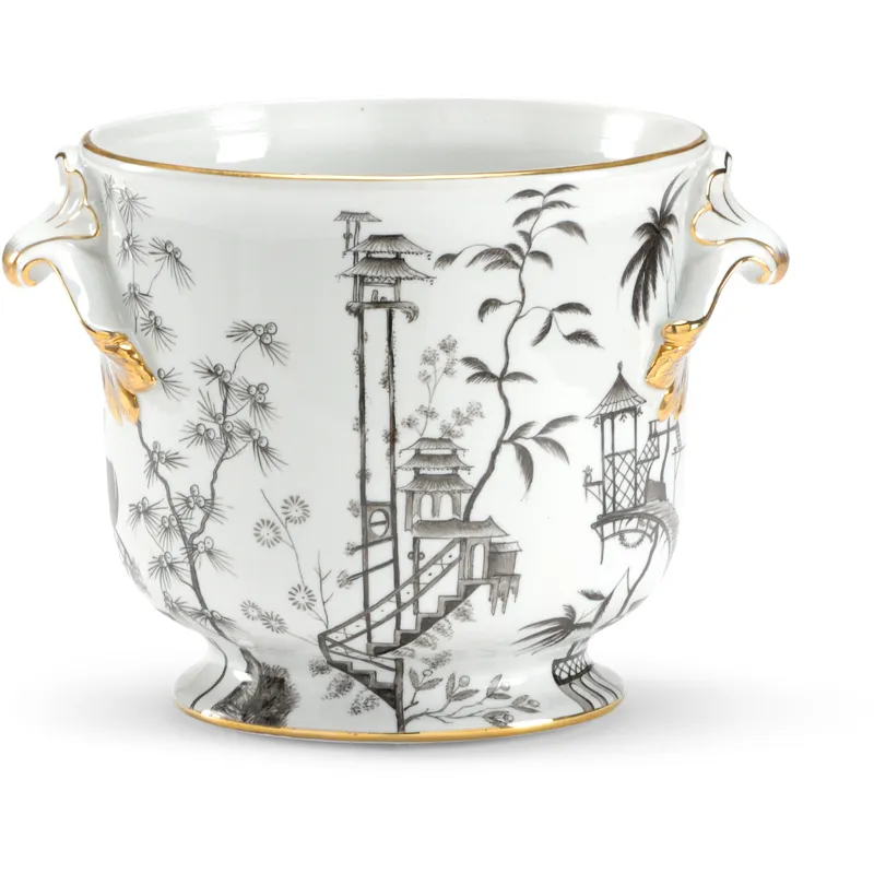 Blk Wht Chinoisserie Vase