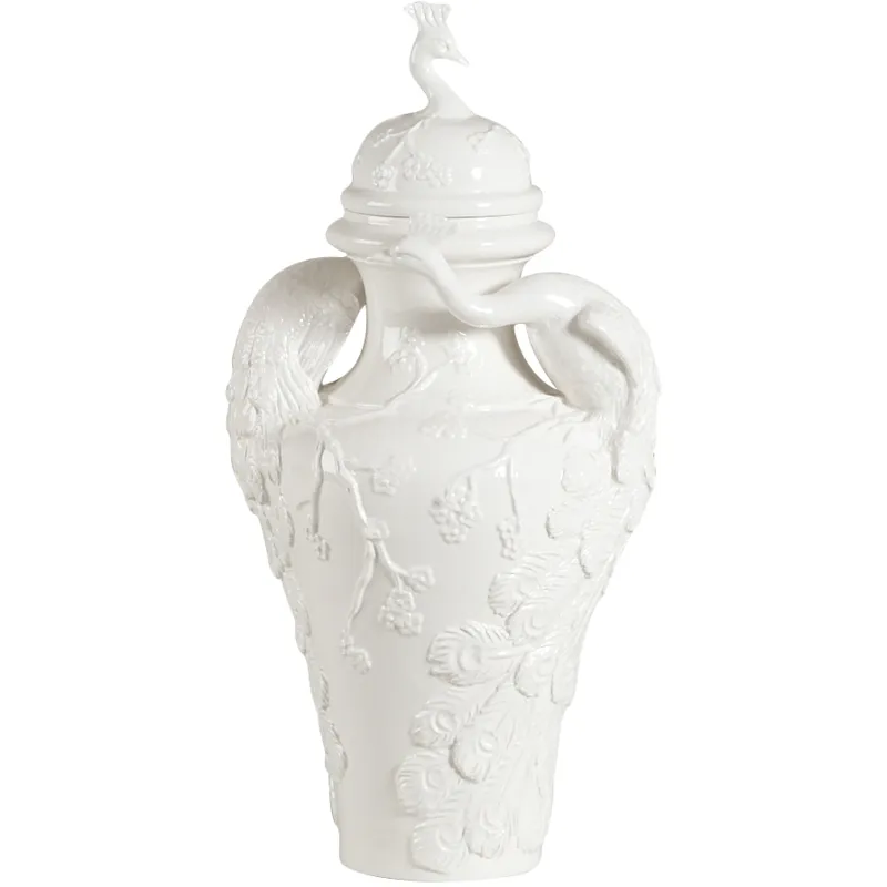 43-0188a Peacock Cer Urn
