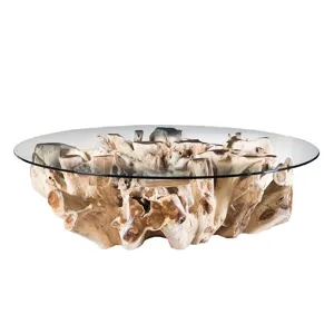 Willow Teak Root/Glass Round Coffee Table - Natural