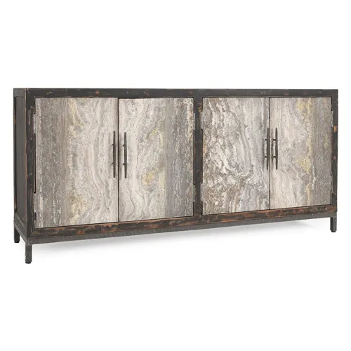 Lisbon Solid Wood 4Dr Cabinet - Weathered Black-Travertine