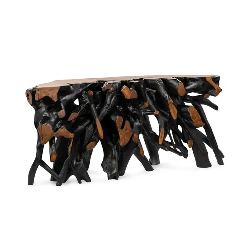 Cypress Teak Root Console Table 70- 71" - Black-Brown
