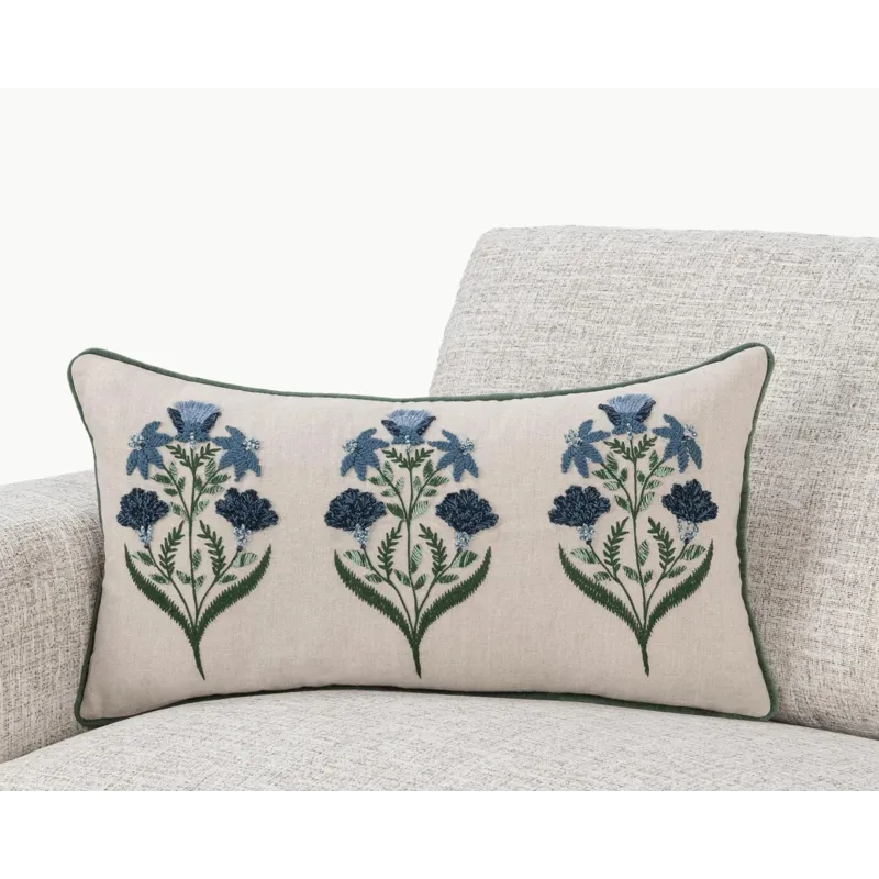 NV Belcourt Floral Pillow - Natural / Blue