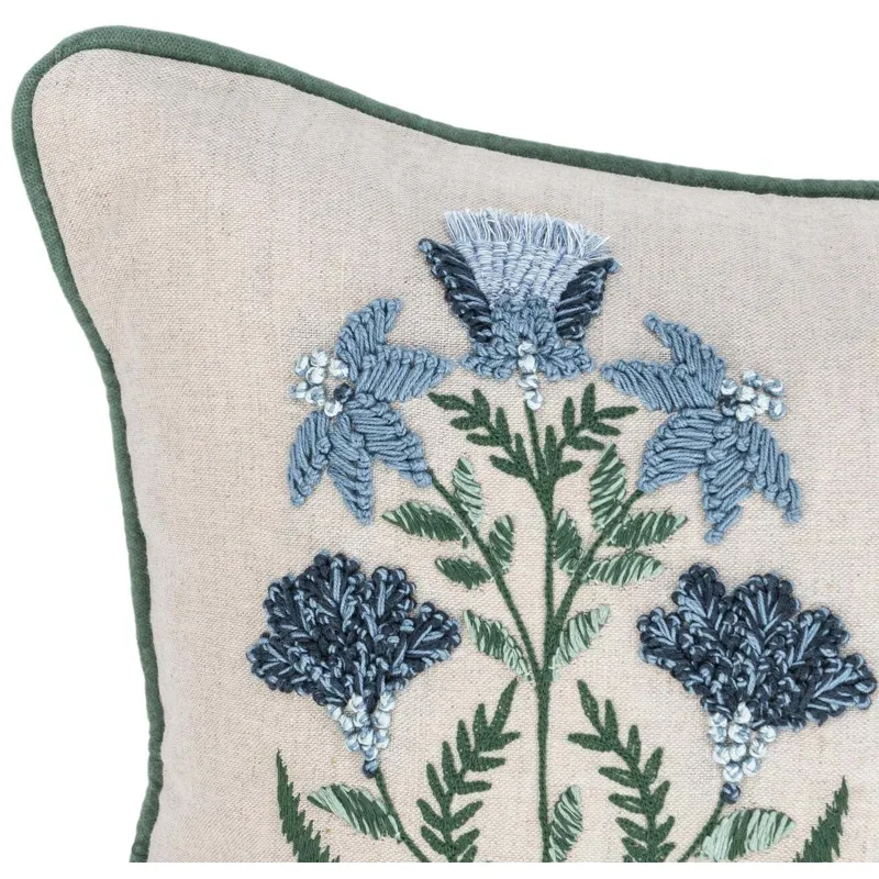 NV Belcourt Floral Pillow - Natural / Blue