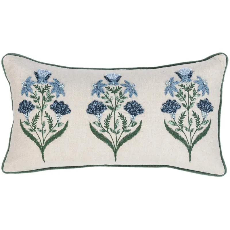 NV Belcourt Floral Pillow - Natural / Blue