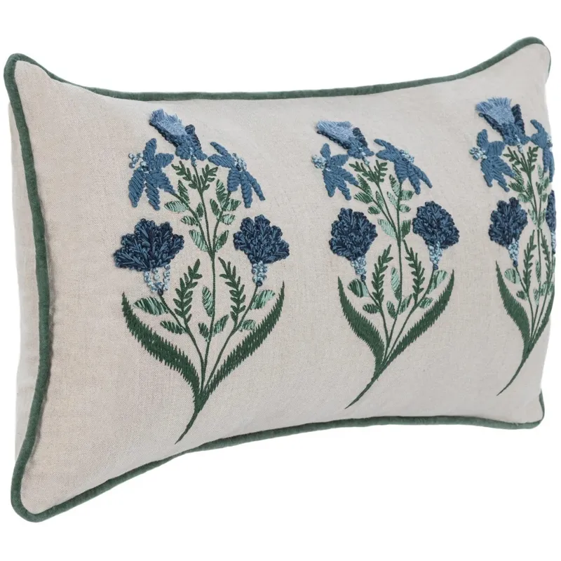 NV Belcourt Floral Pillow - Natural / Blue