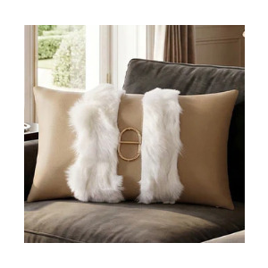 12X20 Beige Leather Fox Hair Pillow