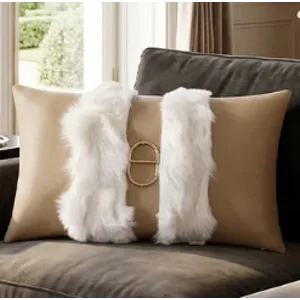 12X20 Beige Leather Fox Hair Pillow