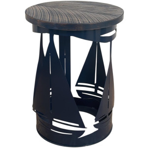 Navy/Rough Stain Cylinder Sailboat End Table
