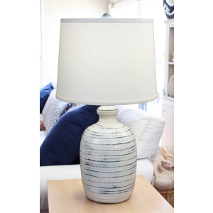 Farmhouse Navy Bee Hive Table Lamp w/ Off White Shade