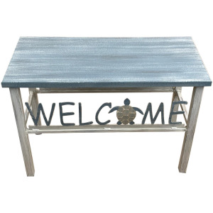 24" Plain Wooden Top Welcome Bench w/Turtle Accent