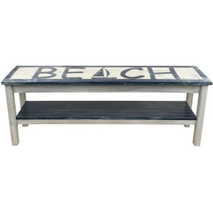 48" Wood Beach Bench w/ Sailboat and Shelf