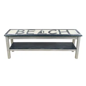 48" Wood Beach Bench w/ Sailboat and Shelf