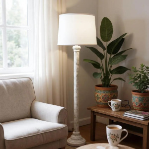 Nude/Atlantic Grey Textured Pole Floor Lamp