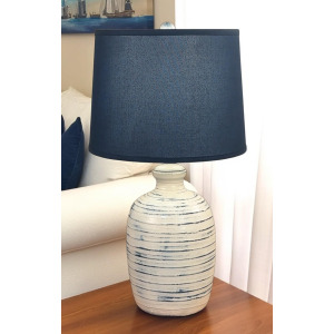 Nude/ Navy Bee Hive Table Lamp w/ Navy Shade