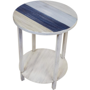 Cottage/Nautical Color Accent Round End Table with Striped Top
