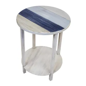 Cottage/Nautical Color Accent Round End Table with Striped Top