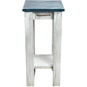 Weathered Navy All Wood End Table with Knotted Rope Accent
