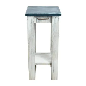 Weathered Navy All Wood End Table with Knotted Rope Accent