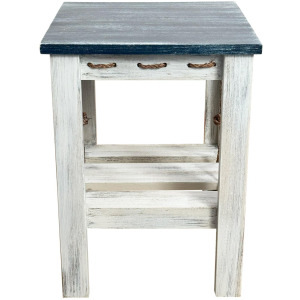 17" Square All Wood End Table with Slat Shelf and Knotted Rope Accent