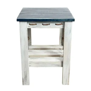 17" Square All Wood End Table with Slat Shelf and Knotted Rope Accent