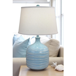 Seaside Villa/Ivory Wide Table Lamp with Horizontal Lines