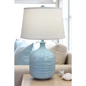 Seaside Villa/Ivory Wide Table Lamp with Horizontal Lines