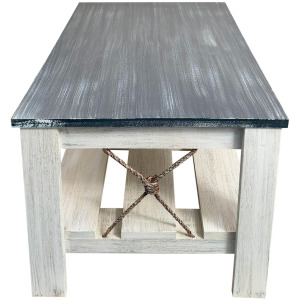 Straight Leg Wood Coffee Table w/ Weathered Knotted Rope Accent