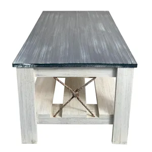 Straight Leg Wood Coffee Table w/ Weathered Knotted Rope Accent