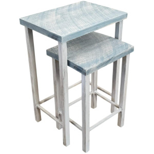 Cottage/Rough Slate Iron Nesting Tables with Rough Sawn Tops