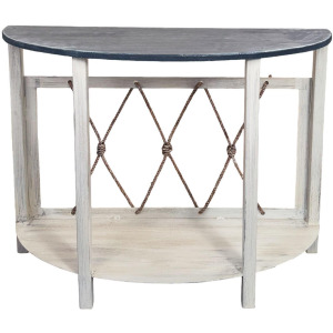 Cottage/Weathered Navy Rounded Sofa Table with Rope Accent