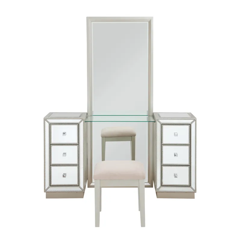 Six Drawer Console w/ Mirror & Stool