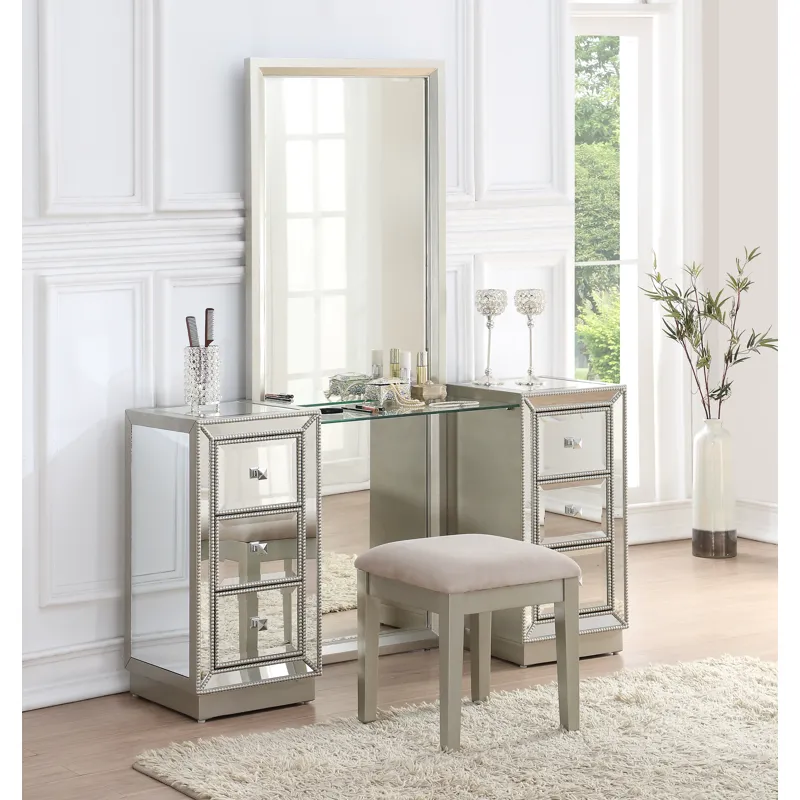 Six Drawer Console w/ Mirror & Stool