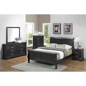 Louis Philippe Eastern Panel Sleigh Bed Black - King