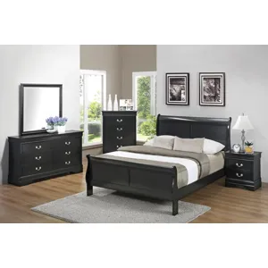 Louis Philippe Eastern Panel Sleigh Bed Black - King