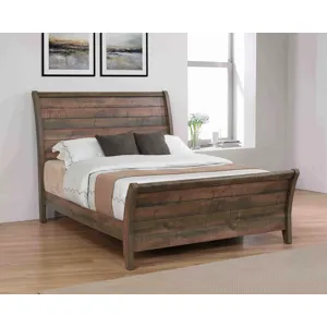 Frederick Sleigh Panel Bed Weathered Oak - Queen