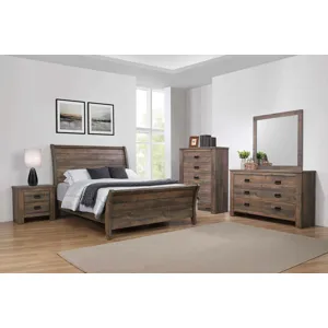 Frederick Sleigh Panel Bed Weathered Oak - Queen