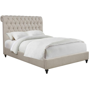 Devon Button Tufted Upholstered Bed Beige - Queen