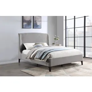 Mosby Upholstered Curved Headboard Eastern Platform Bed Light Grey - King