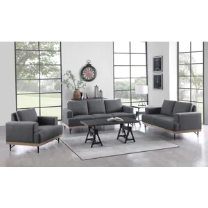 Kester 3 Piece Recessed Track Arm Living Room Set Charcoal