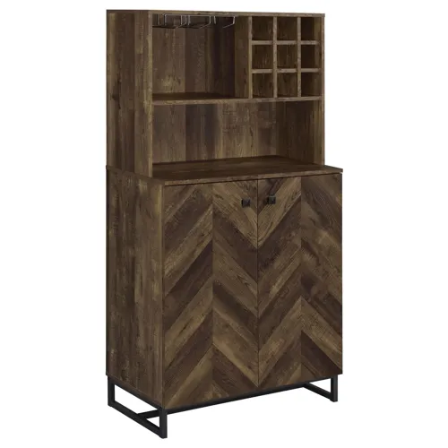 Mendoza 2 Door Wine Cabinet Rustic Oak Herringbone Gunmetal