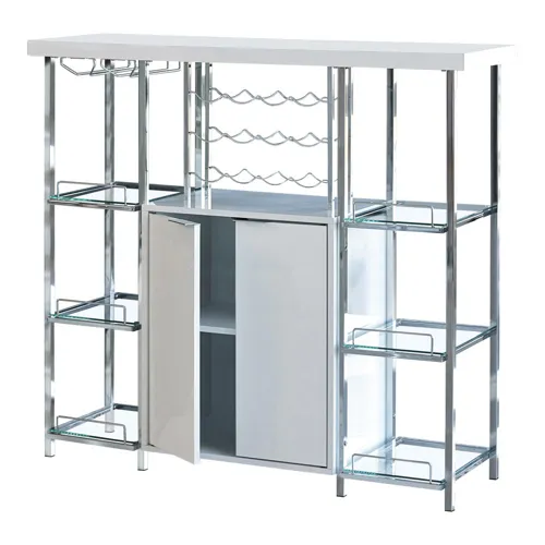 Gallimore 2 Door Bar Cabinet Glass Shelf High Glossy White Chrome