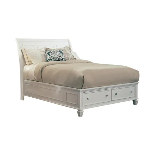 Sandy Beach Storage Sleigh Bed White - Queen