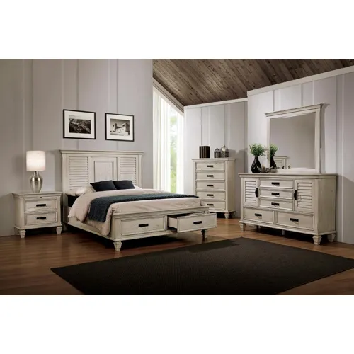 Franco 5 Piece Storage Bedroom Set Antique White - Queen