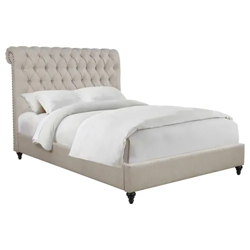 Devon Button Tufted Upholstered Bed Beige - Queen