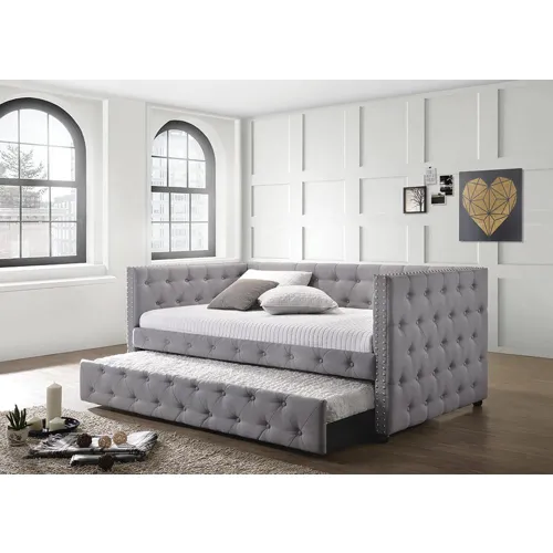 Mockern Tufted Upholstered Daybed Trundle Grey