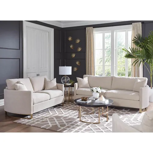 Corliss 2 Piece Arched Arms Living Room Set Beige Rose Brass