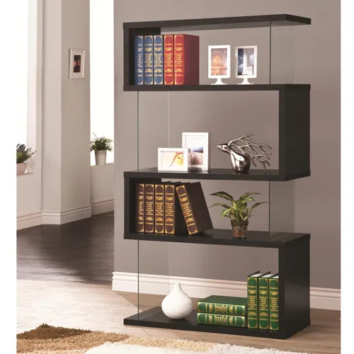 Emelle 4 Tier Bookcase Black Clear