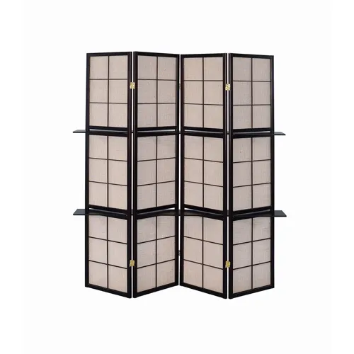 Iggy 4 Panel Folding Screen Removable Shelves Tan Cappuccino